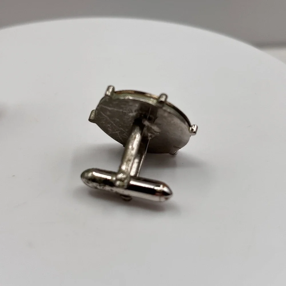 VTG Swank Cufflinks Silver Tone Abstract Leaf Eye Design Mod Mid Century Men's